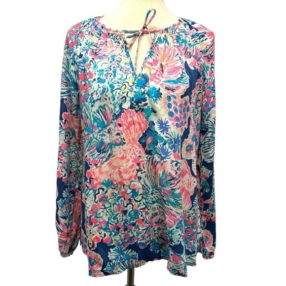 Lilly Pulitzer Sorella Long Sleeve Fish Print Pullover Top Women’s Medium - Picture 5 of 12